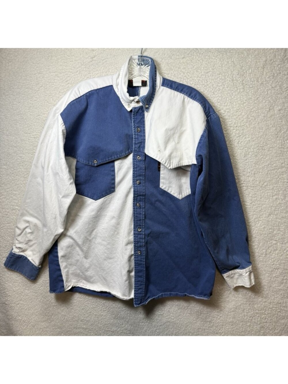 Vintage 90’s Western Denim Colorblock Button Cowboy Shirt Size Large READ
